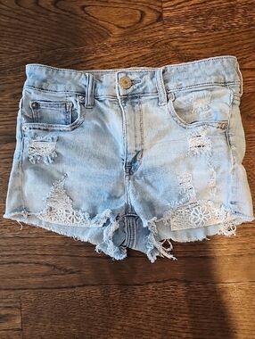American Eagle Outfitters high rise Denim Shorts with Lace Insets